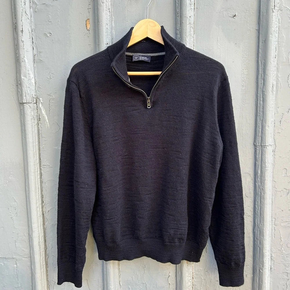 Gap Navy 1/4 zip Slub  Merino Sweater, size L - Picture 2 of 10